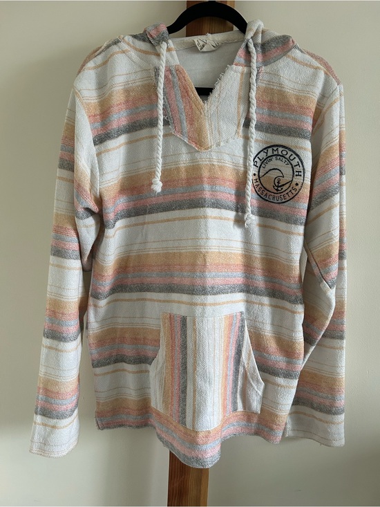 Us Vintage Other - Plymouth Hooded V-Neck Striped Sweater - Cream Multicolor